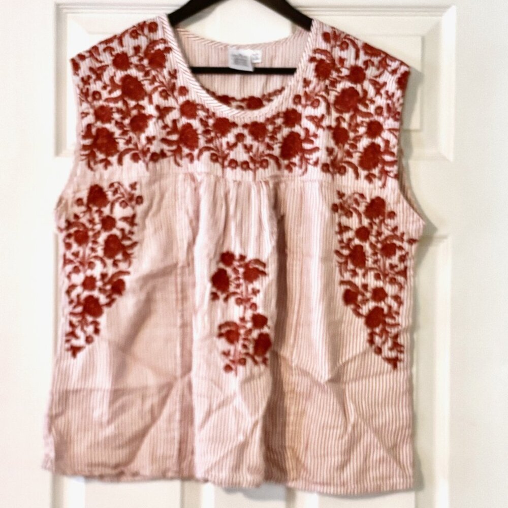 Parsley & Sage Striped Embroidered Sleeveless Top  Size L